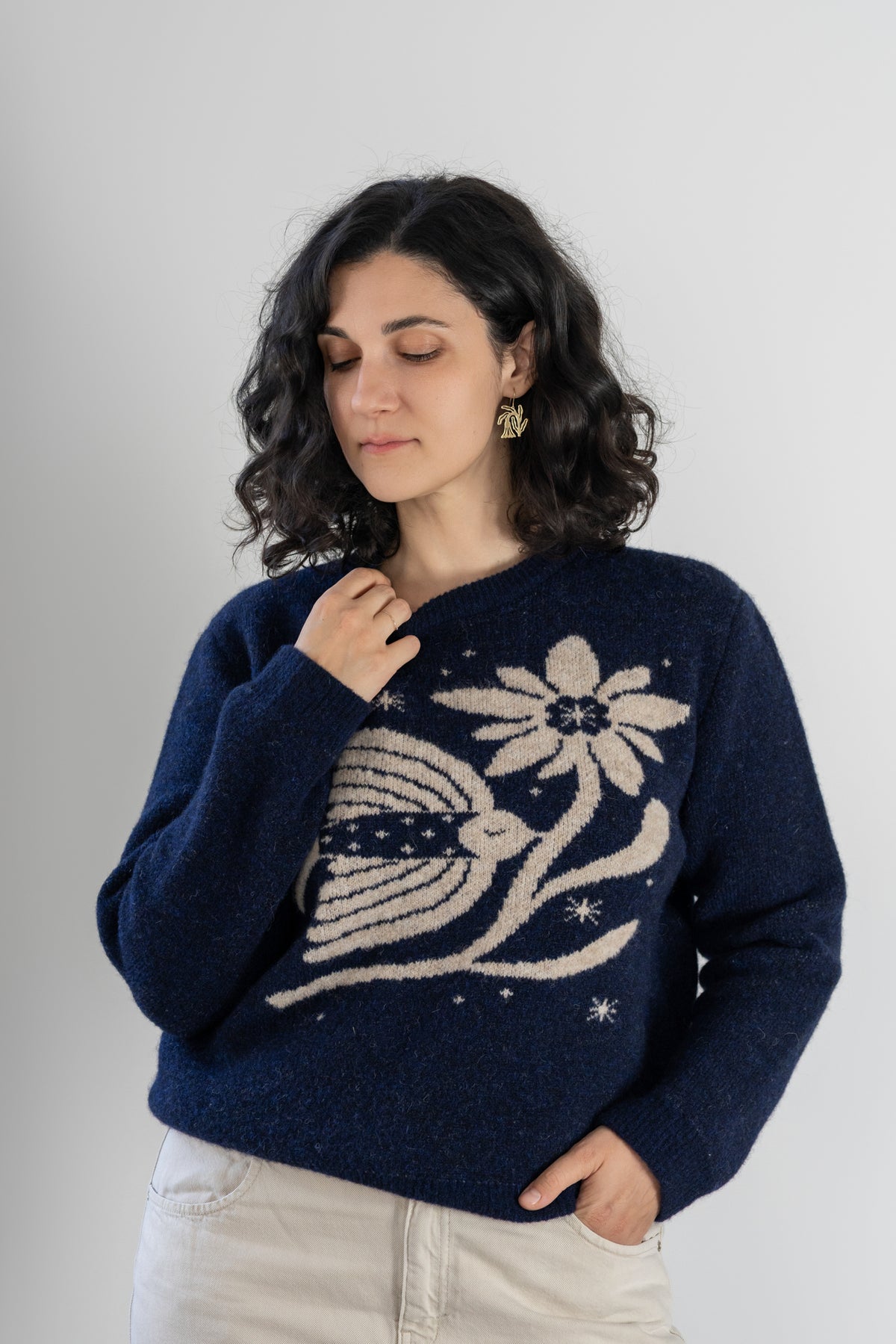 Pulover Flora Bleumarin