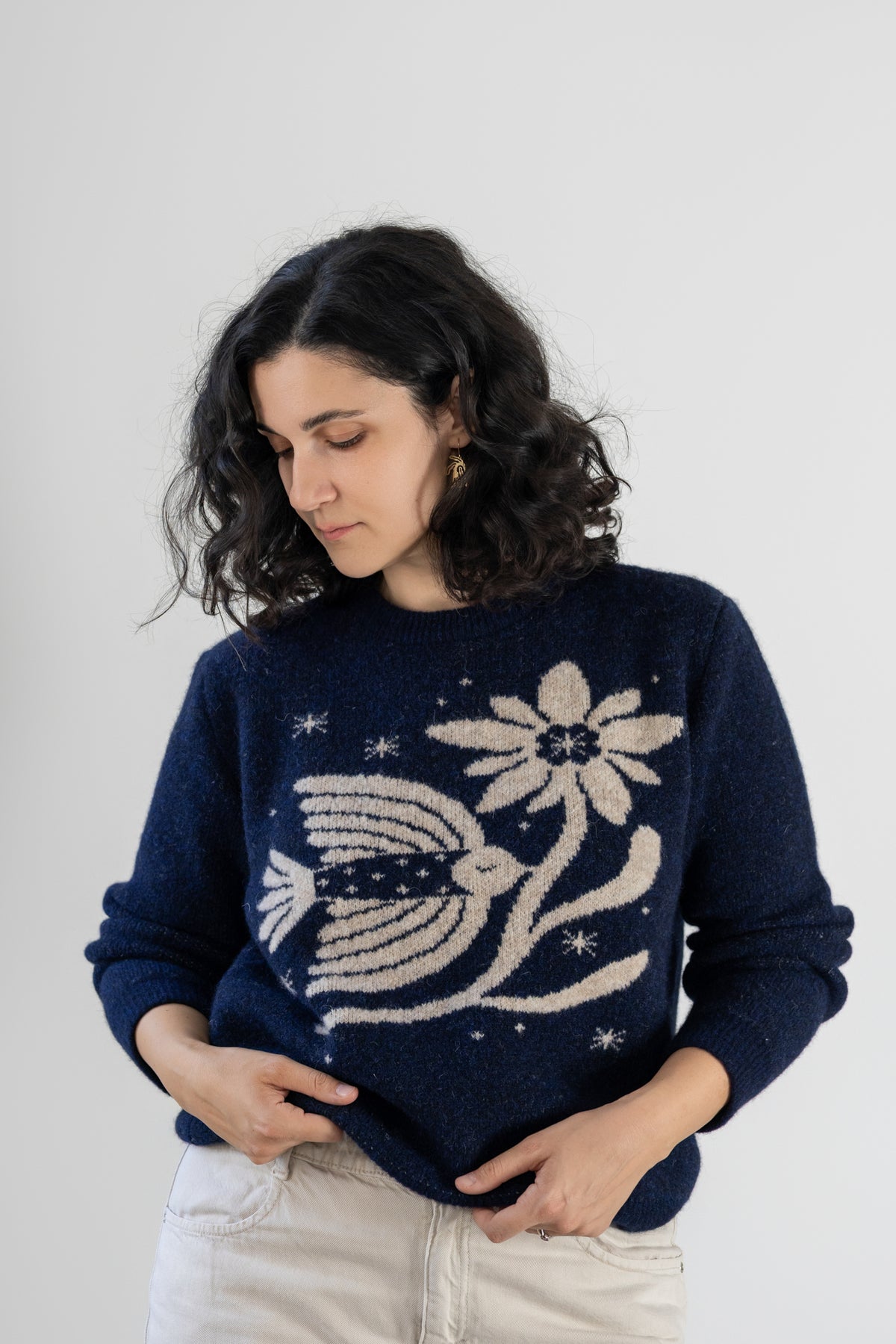 Pulover Flora Bleumarin