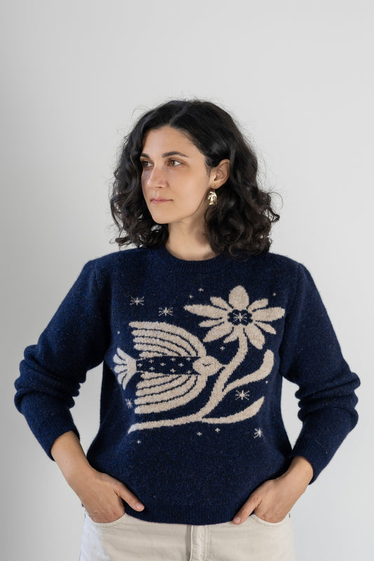 Pulover Flora Bleumarin