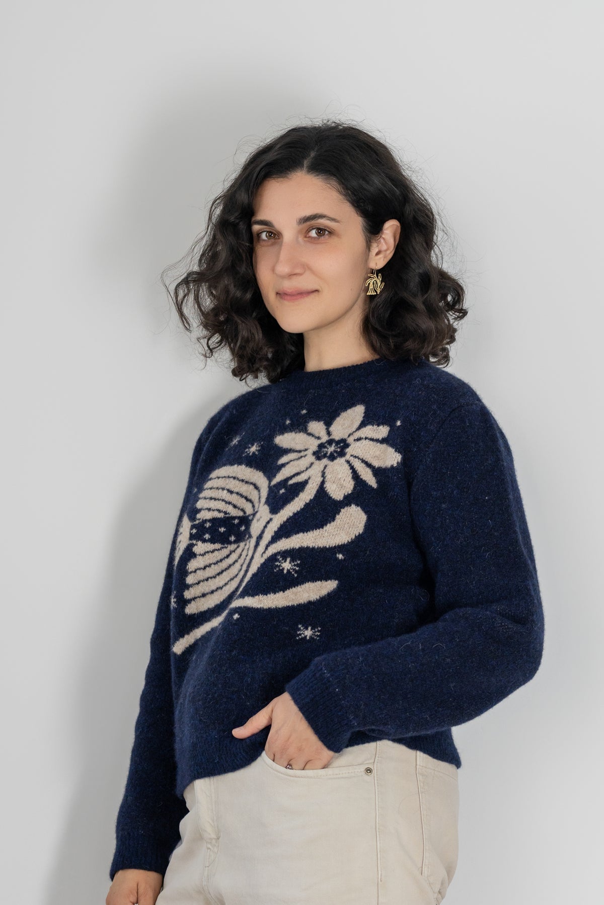 Pulover Flora Bleumarin