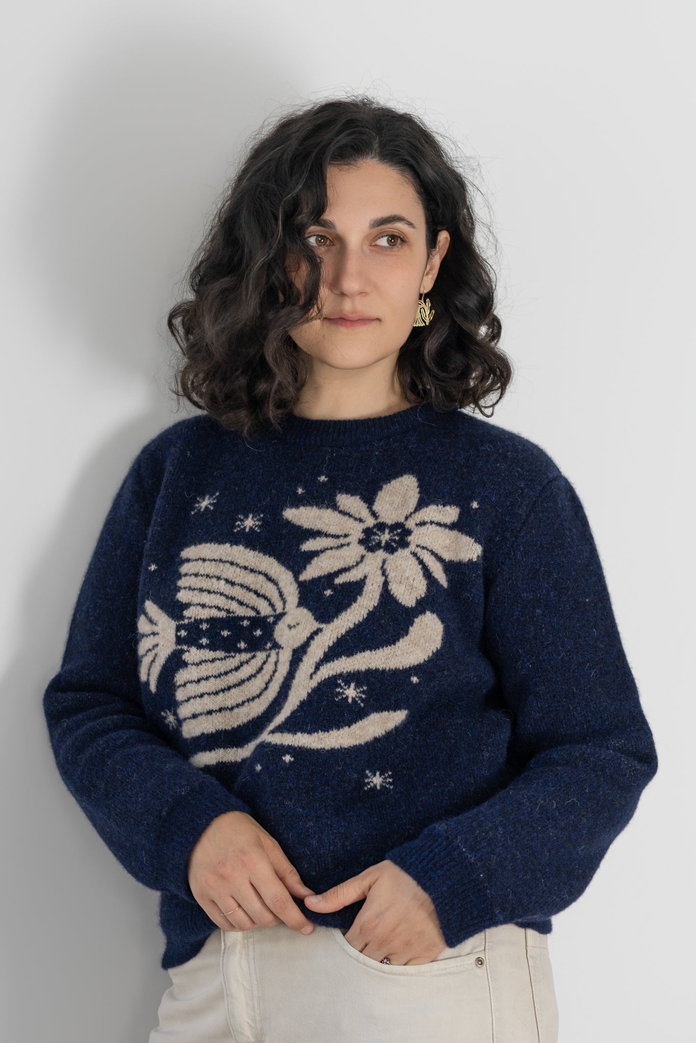 Pulover Flora Bleumarin
